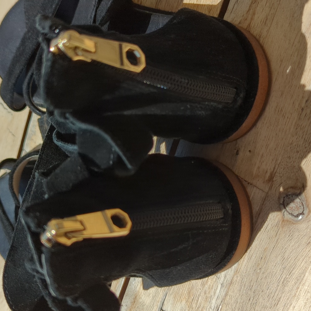 Louise et Cie Lo Clover Black Leather Suede Tie Zipper Sandals Shoes Size 8 - Picture 4 of 9